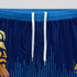 Custom men's active shorts in navy blue with a colourful lion graphic and white drawstrings. Features a branding logo.
