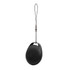 A black Bluetooth tracker with a loop for attachment, featuring a sleek, oval design.