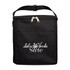 A black cooler bag with a zip closure and a front pocket, featuring a logo.