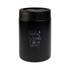 A black drink bottle with a silver interior and a subtle logo on the front.