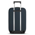A dark green wheeled suitcase with a retractable handle and four wheels, featuring a logo on the side.