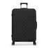 A black Rollink Flex 360 spinner suitcase with a textured surface and a retractable handle, featuring wheels for easy transport.
