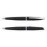 A sleek black Cross ATX ballpoint pen, featuring a silver clip and accents, displayed from two angles.