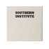 A square, off-white note block made from recycled materials, featuring a logo and embossed text.