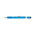 A blue spinner pen with a silver trim and a stylus tip. The pen features a sleek design and a branded logo.