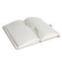 A recycled notebook with a grey cover, featuring blank lined pages and an overall minimalist design.