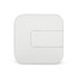 A white rectangular retractable charging cable with a button for operation and a logo.