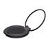 A black phone grip and stand with a circular base and a looping handle for easy use.