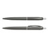 Two grey plastic pens with silver accents and clip. One pen is capped while the other has a visible nib.
