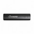 A black rechargeable battery pack with a logo and four indicator lights.