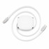 A white 100W cable with a retractable design, featuring a sleek square casing and USB connectors on each end.
