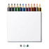 A box of 12 colouring pencils in various colours, featuring a simple design and a logo on the packaging.