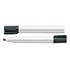 A whiteboard marker with a chisel tip, featuring a black cap and a sleek silver barrel. It has a brand logo.