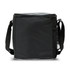 A black lunch cooler bag with a shoulder strap and a side mesh pocket, featuring a simple design and zip closure.