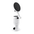 A white phone holder with a magnetic disc and adjustable arm for easy positioning and secure attachment.