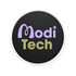 A round black surface featuring the text "Modi Tech" in purple and yellow. The design is simple and modern.