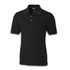 A black men's polo shirt with a classic collar and three-button placket, featuring a logo on the chest.