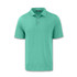 A green polo shirt with a collar, three buttons, and a logo on the chest.