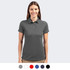 A women's polo in grey with a collar and short sleeves, featuring a logo. Available in multiple colours.