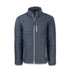 A grey insulated men's jacket with a quilted pattern, featuring zippered pockets and a stand-up collar.