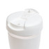 A white reusable coffee cup with a flip lid, designed for drinkware use. It features a simple, functional design.