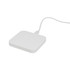 A sleek, square wireless charger in white with a connected cable.
