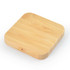 A square bamboo wireless charger in a natural wood finish with a smooth surface.