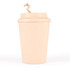 A reusable coffee cup in a light beige color with a matching eco-friendly lid featuring a curved handle.