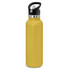 A drink bottle in a vibrant yellow powder-coated finish, featuring a black cap and ergonomic handle for easy carrying.