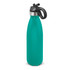 A drink bottle in teal with a black flip lid and a stainless steel accent, featuring a logo.