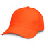An orange cap with a curved brim and a structured crown, featuring a logo on the front.