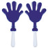 A set of two blue hand-shaped clappers with clear handles.