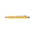 A yellow plastic pen with a silver clip and a smooth barrel design. It features a logo on the barrel.