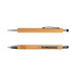 A bamboo pen and stylus featuring a silver accent and clip, showcasing a natural wood finish.