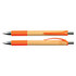 A bamboo pen with orange accents and grips, featuring a silver clip and ballpoint tip.