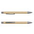 A beige pen with a silver clip and tip, featuring a smooth finish and a simple design.
