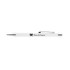 A white aluminium pen with a silver clip and a logo. The pen features a sleek design suitable for writing.