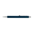 A metal pen in navy blue with silver accents and a logo.