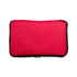 A red cooler bag with a zippered closure, designed for keeping items cool.