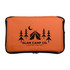 An insulated cooler bag in orange featuring the "GLAM CAMP CO." logo, adorned with tree and camping tent graphics.