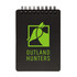 A spiral-bound pocket notebook featuring a black cover and a green logo with the text "OUTLAND HUNTERS."