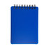 A blue, spiral-bound pocket notebook with a smooth cover and blank pages.