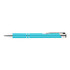 A metal pen in a vibrant turquoise color with silver accents.