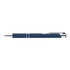 A metal pen in a sleek navy blue finish with silver accents and a streamlined design.