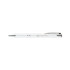 A metal pen in silver with a sleek design and a clip, featuring a logo on its surface.