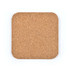 A square cork coaster in a natural brown color, featuring rounded edges and a textured surface.