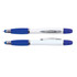 A stylus pen and highlighter in white and blue, featuring chrome accents and a logo.