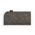 A gray felt pouch with a rounded edge and a tag, designed for holding sunglasses.