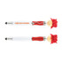 A red and white Mop Top Jazz Pen and Stylus with a fuzzy top and a smiley face. The pen features a branding logo.