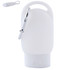 A white Breezy Gel Hand Sanitiser bottle with a clip for easy attachment.